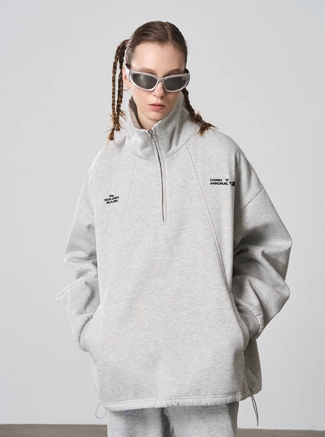 Harsh and Cruel Half Zip Stitched Pullover Sweatshirt