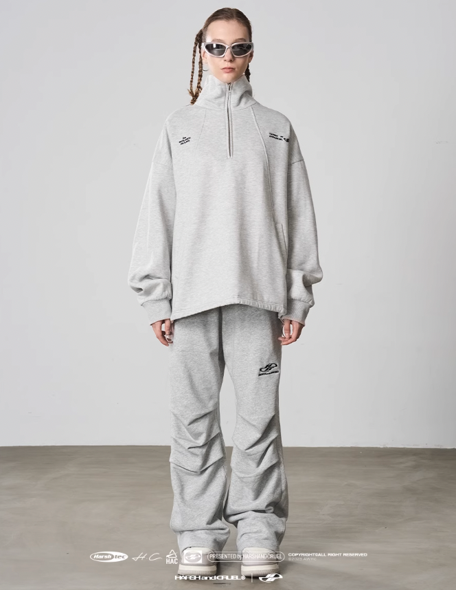 Harsh and Cruel Half Zip Stitched Pullover Sweatshirt