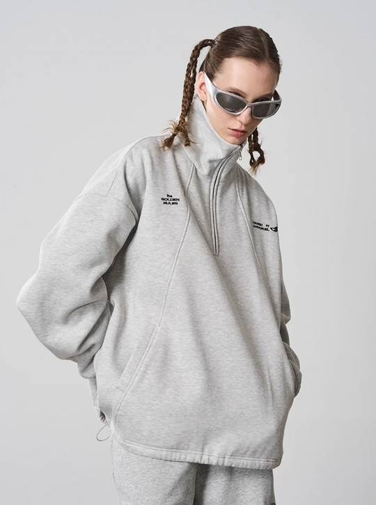 Harsh and Cruel Half Zip Stitched Pullover Sweatshirt