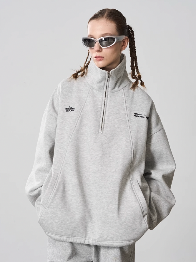 Harsh and Cruel Half Zip Stitched Pullover Sweatshirt