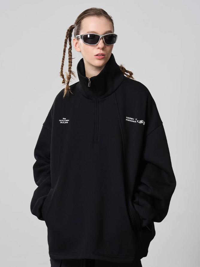 Harsh and Cruel Half Zip Stitched Pullover Sweatshirt