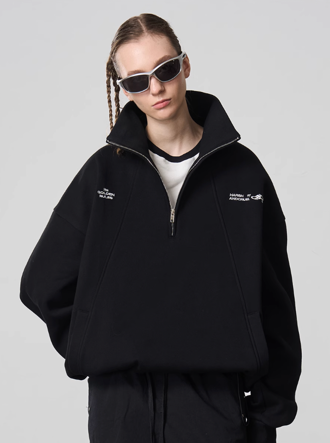 Harsh and Cruel Half Zip Stitched Pullover Sweatshirt