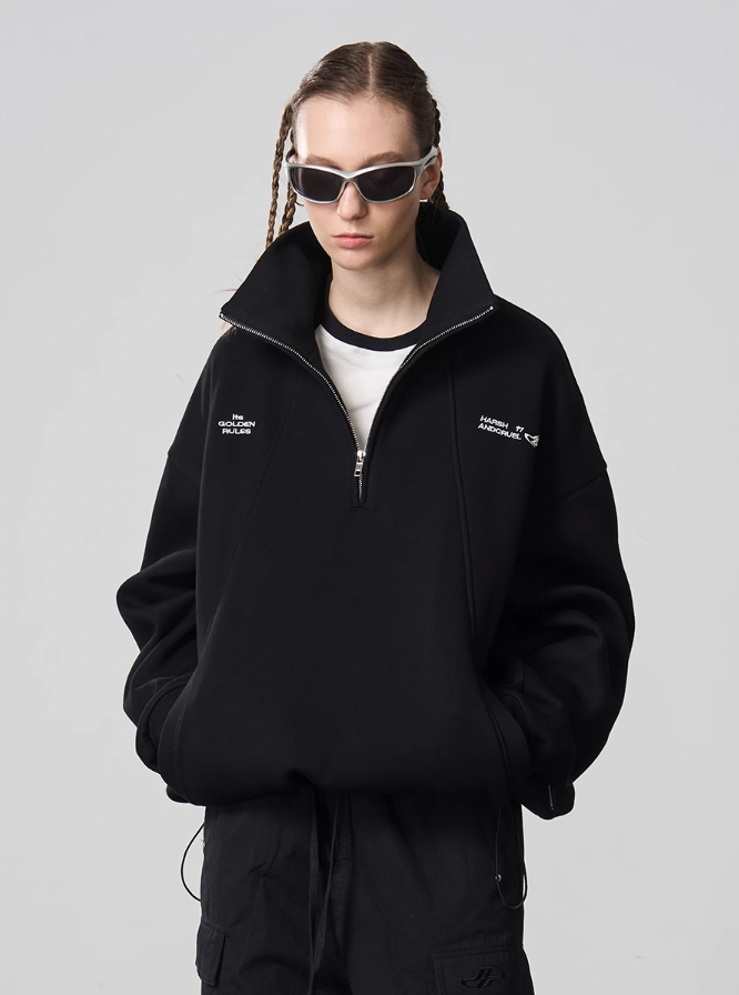 Harsh and Cruel Half Zip Stitched Pullover Sweatshirt