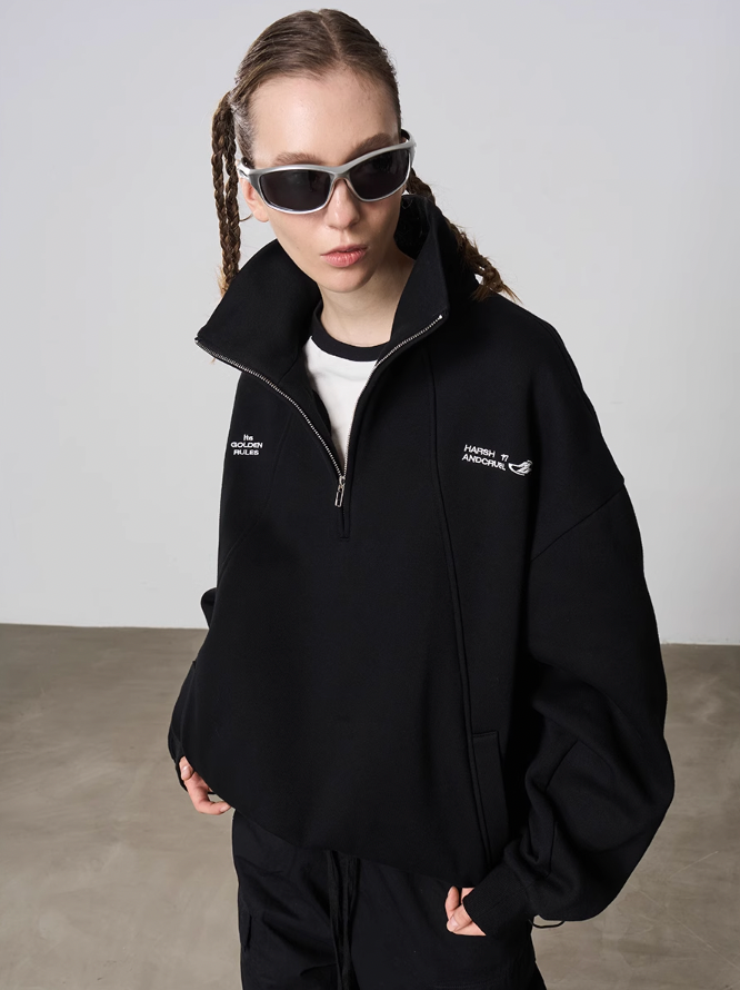 Harsh and Cruel Half Zip Stitched Pullover Sweatshirt