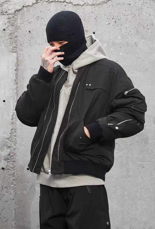 F2CE 3D Pockets Multi Zipper Bomber Flight Jacket