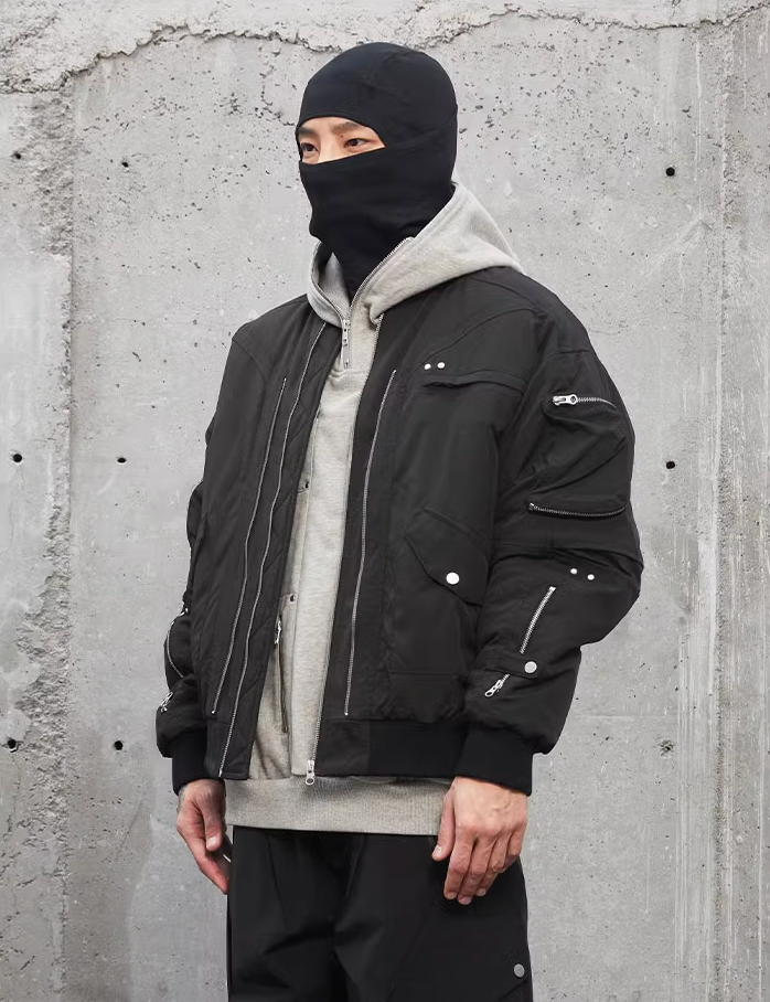 F2CE 3D Pockets Multi Zipper Bomber Flight Jacket