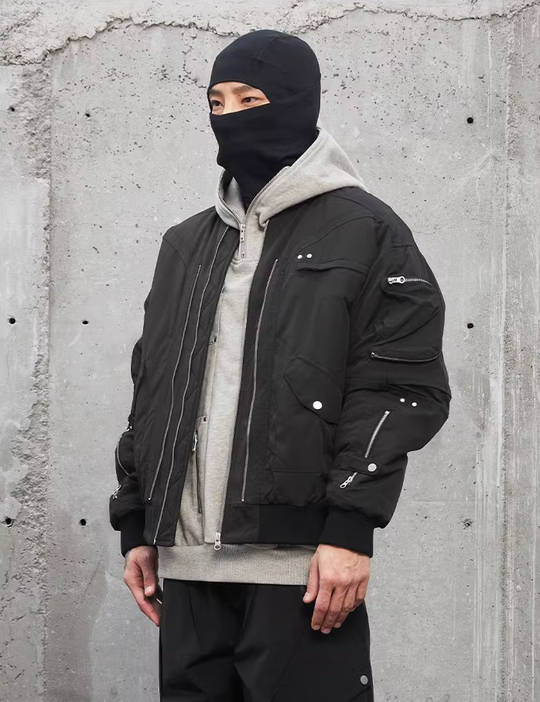 F2CE 3D Pockets Multi Zipper Bomber Flight Jacket