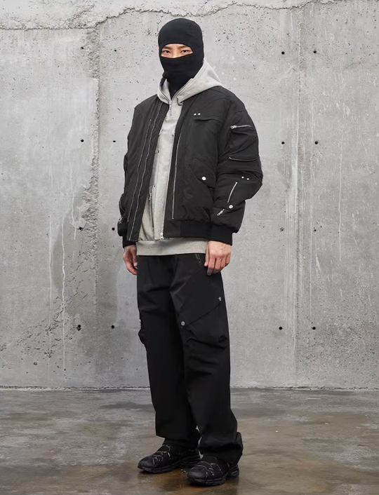 F2CE 3D Pockets Multi Zipper Bomber Flight Jacket