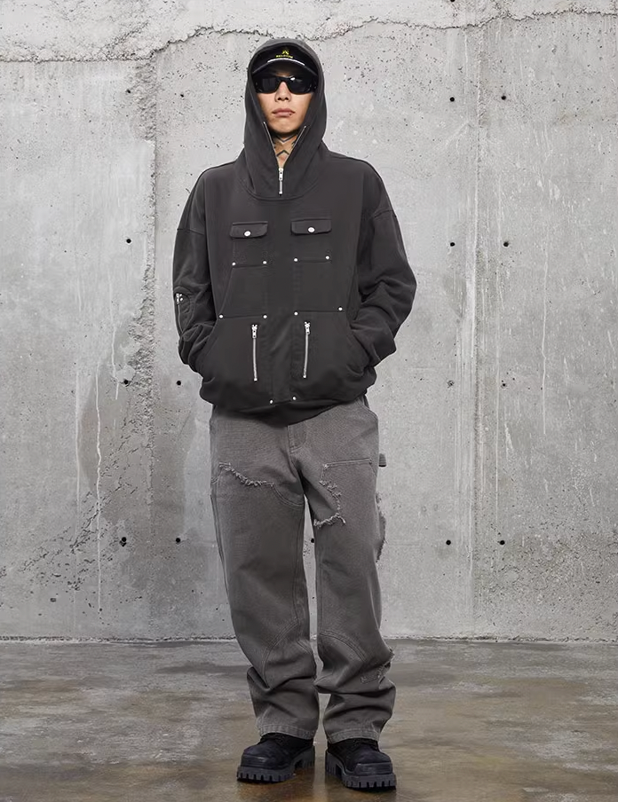 F2CE Washed Destruction Double Knee Work Denim Jeans