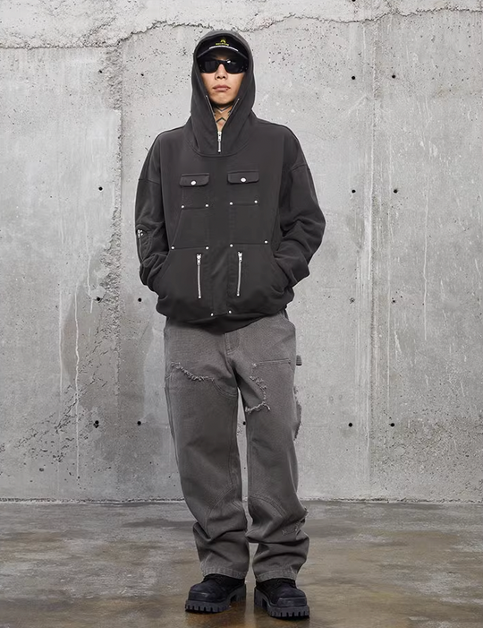 F2CE Washed Destruction Double Knee Work Denim Jeans