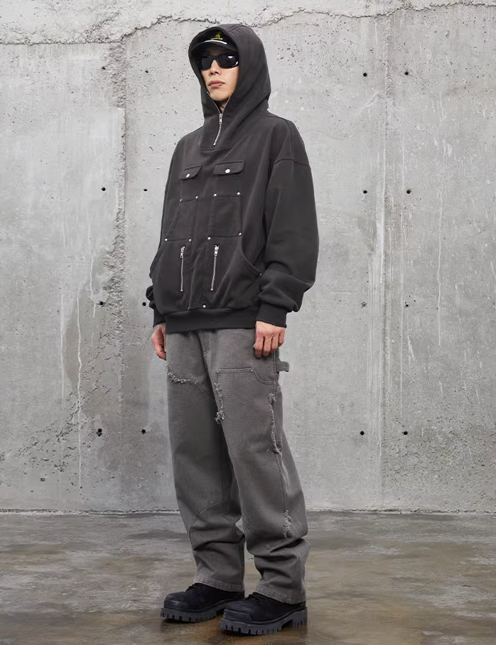 F2CE Washed Destruction Double Knee Work Denim Jeans