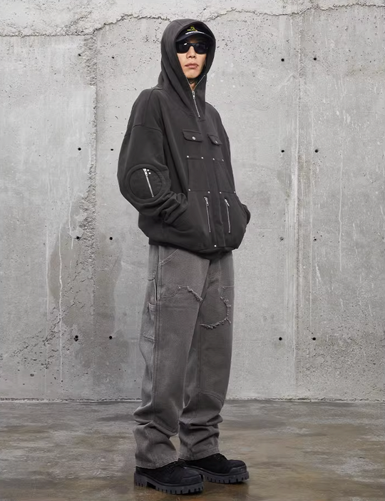 F2CE Washed Destruction Double Knee Work Denim Jeans