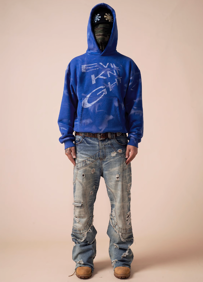 EVILKNIGHT(EK) Hand Painted Gradient Water Wave Printing Hoodie