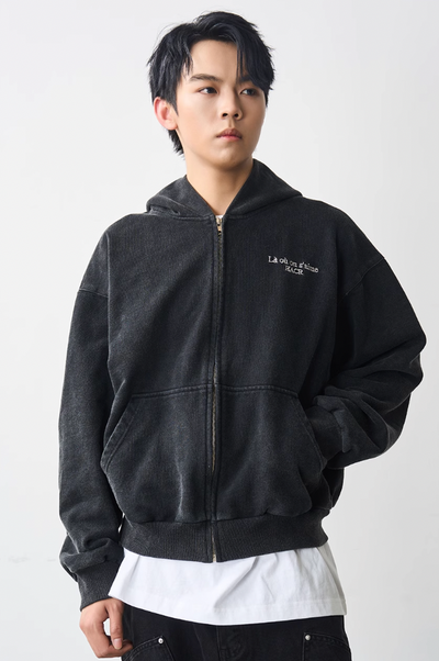 Harsh and Cruel Washed Embroidered Logo Zip Up Hoodie