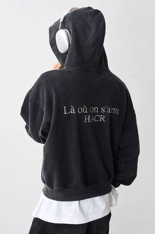 Harsh and Cruel Washed Embroidered Logo Zip Up Hoodie