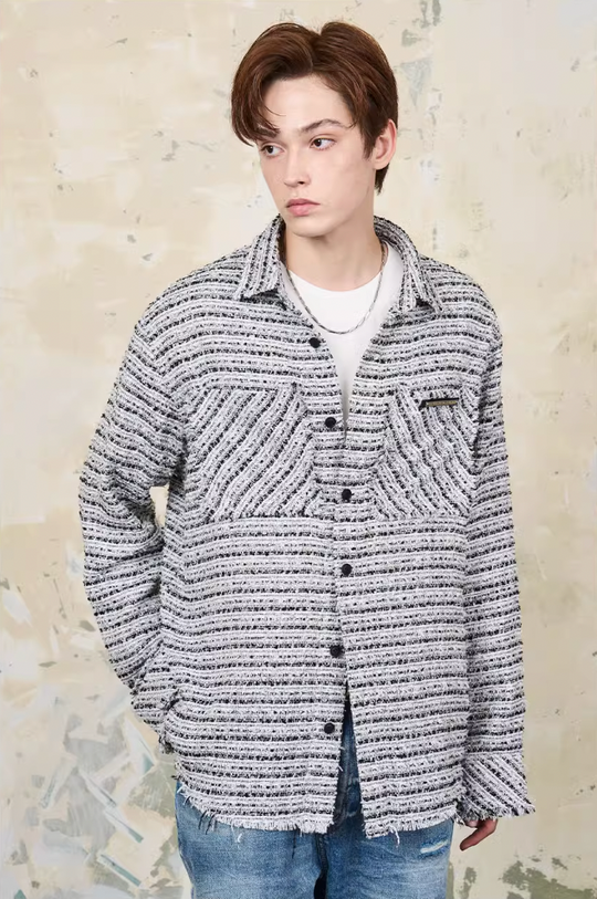 Harsh and Cruel Distressed Tweed Long Sleeve Shirt
