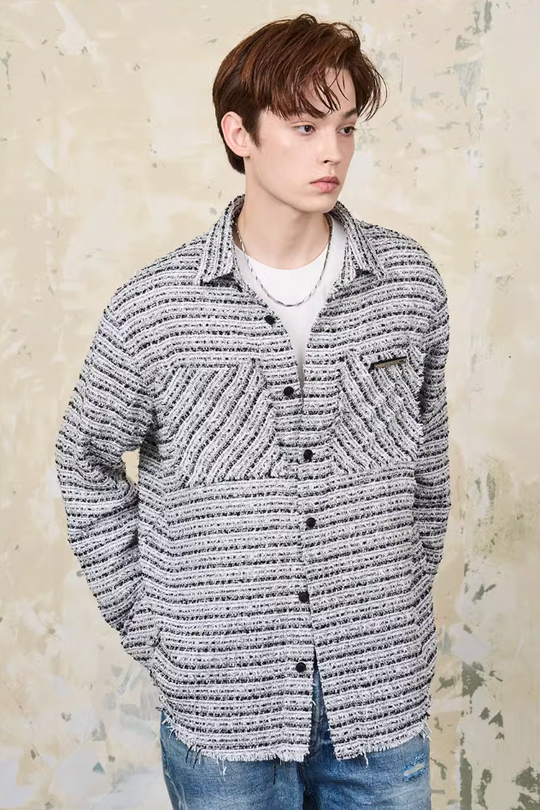 Harsh and Cruel Distressed Tweed Long Sleeve Shirt