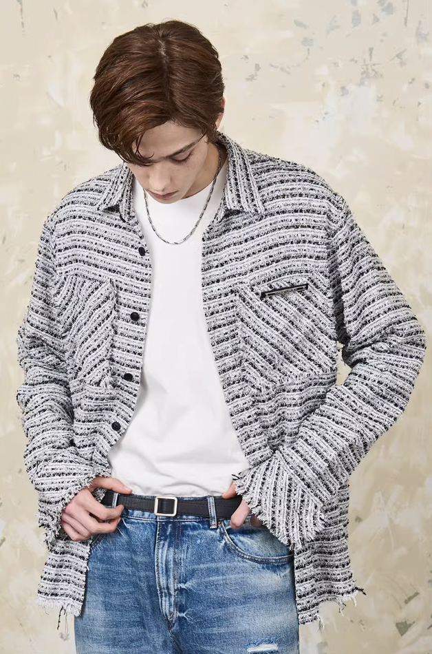 Harsh and Cruel Distressed Tweed Long Sleeve Shirt