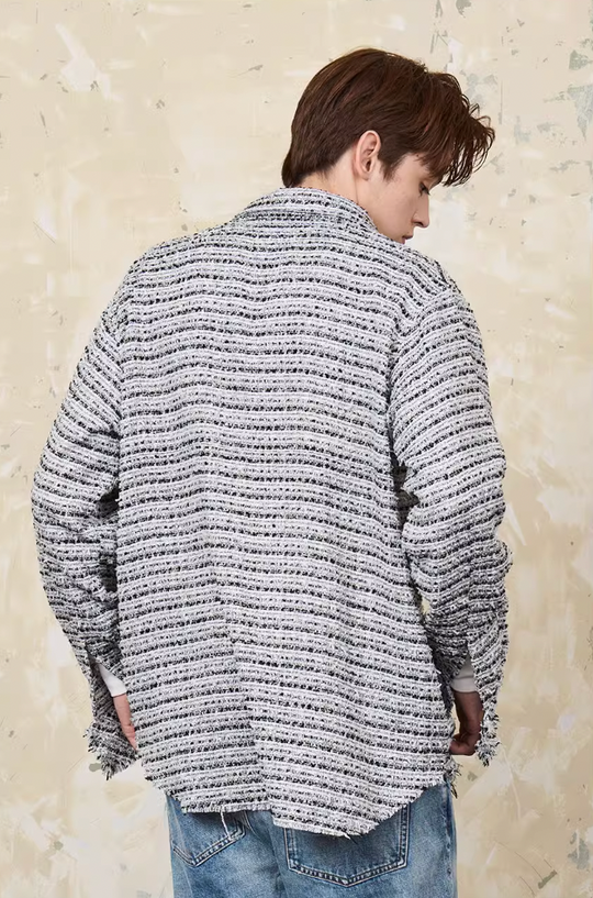 Harsh and Cruel Distressed Tweed Long Sleeve Shirt