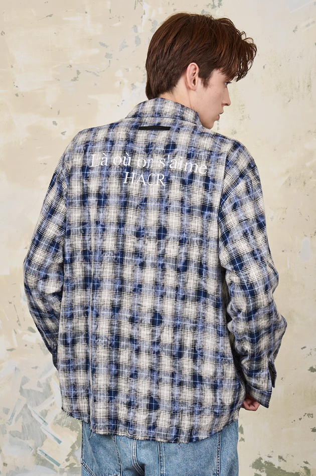 Harsh and Cruel Distressed Checkered Plaid Zipper Shirt
