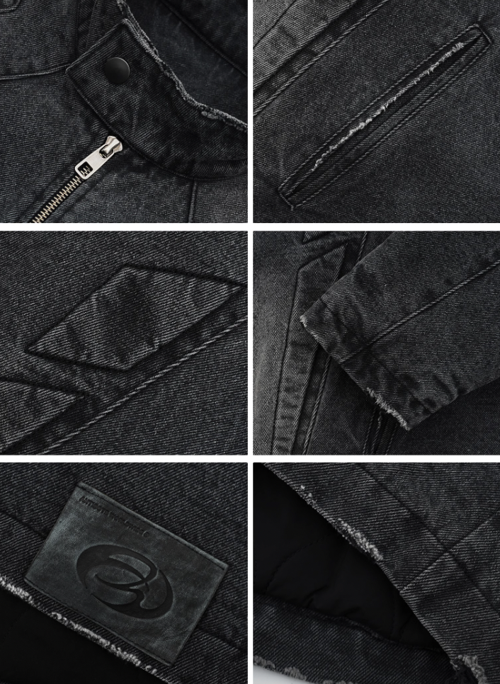 ANTIDOTE Washed Motorcycle Frayed Denim Jacket