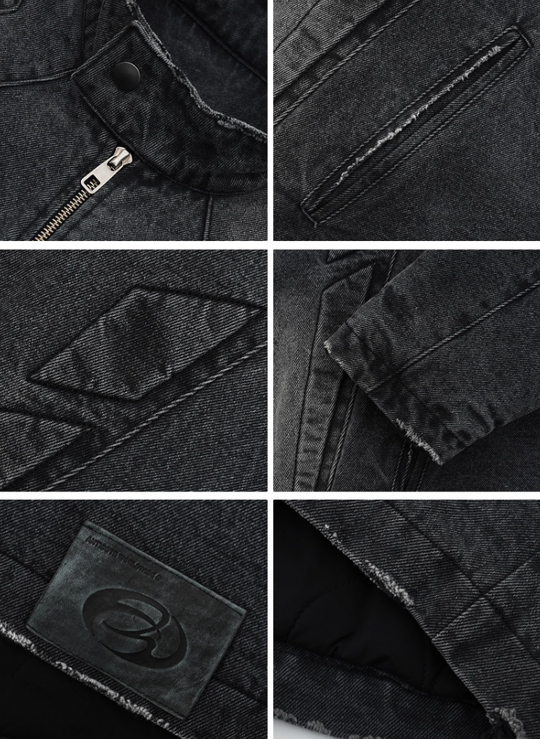 ANTIDOTE Washed Motorcycle Frayed Denim Jacket