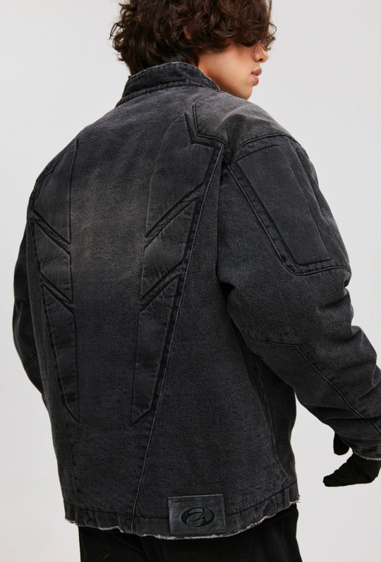 ANTIDOTE Washed Motorcycle Frayed Denim Jacket