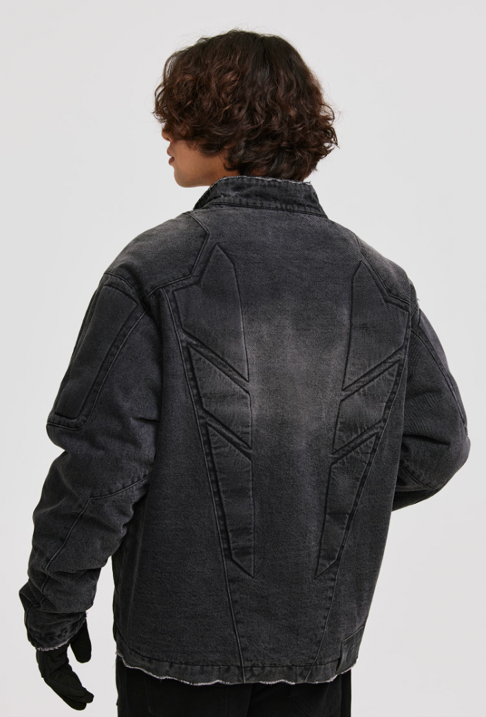 ANTIDOTE Washed Motorcycle Frayed Denim Jacket