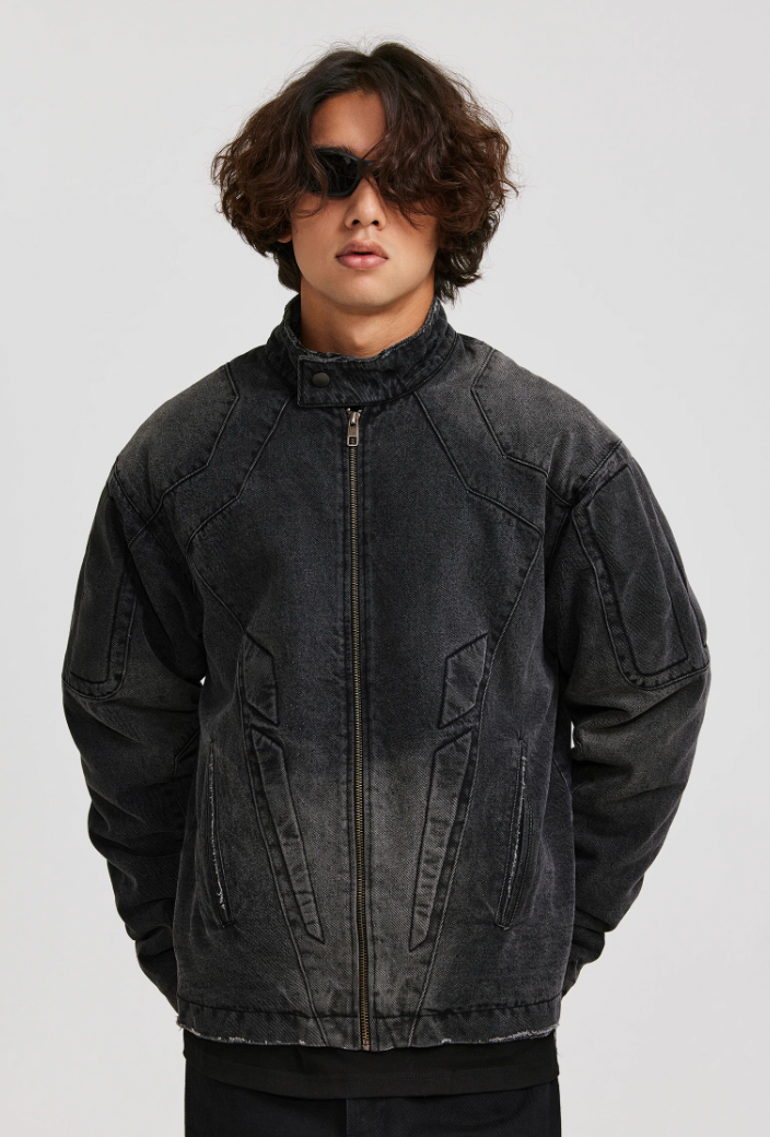ANTIDOTE Washed Motorcycle Frayed Denim Jacket
