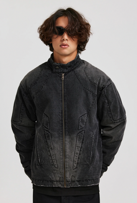 ANTIDOTE Washed Motorcycle Frayed Denim Jacket
