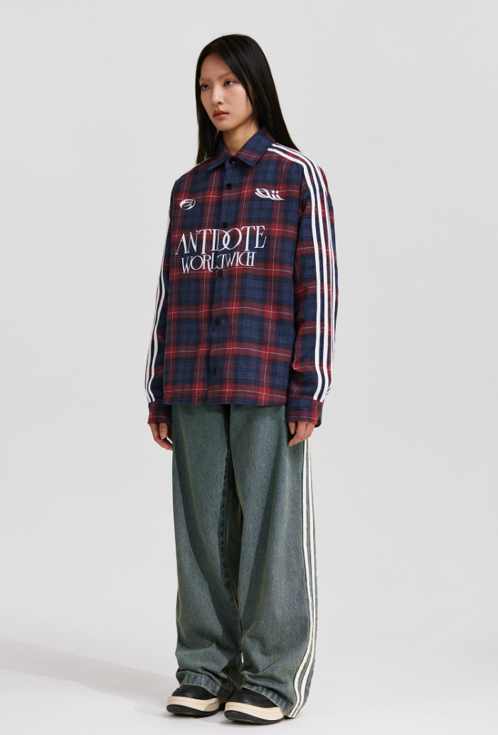 ANTIDOTE Sports Style Pattern Plaid Shirt Jacket