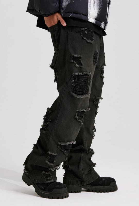 ANTIDOTE Damaged Spray Colored Denim Jeans