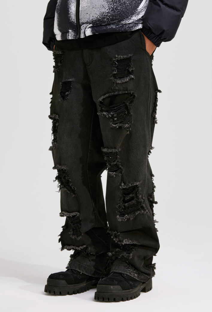 ANTIDOTE Damaged Spray Colored Denim Jeans