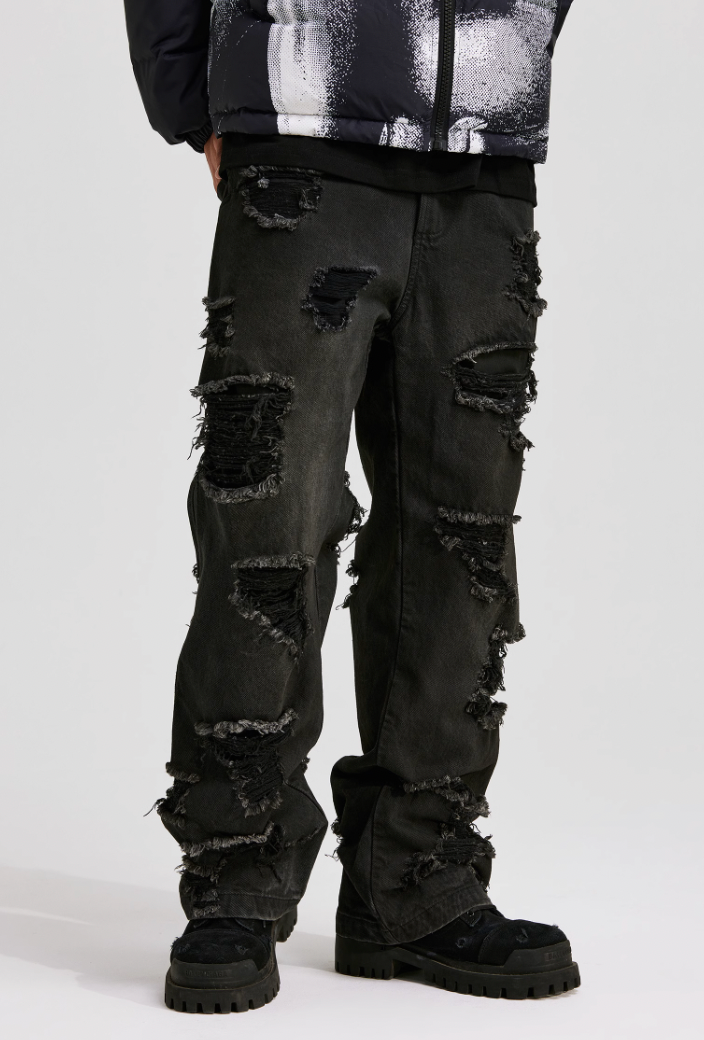 ANTIDOTE Damaged Spray Colored Denim Jeans