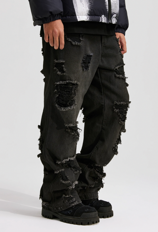ANTIDOTE Damaged Spray Colored Denim Jeans