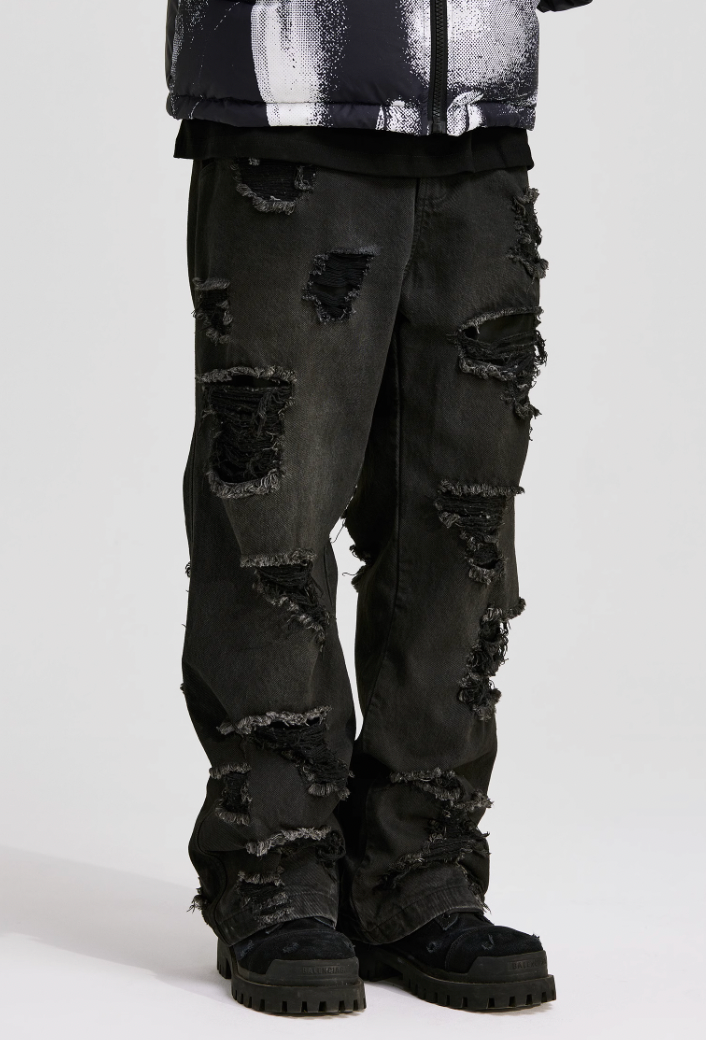 ANTIDOTE Damaged Spray Colored Denim Jeans