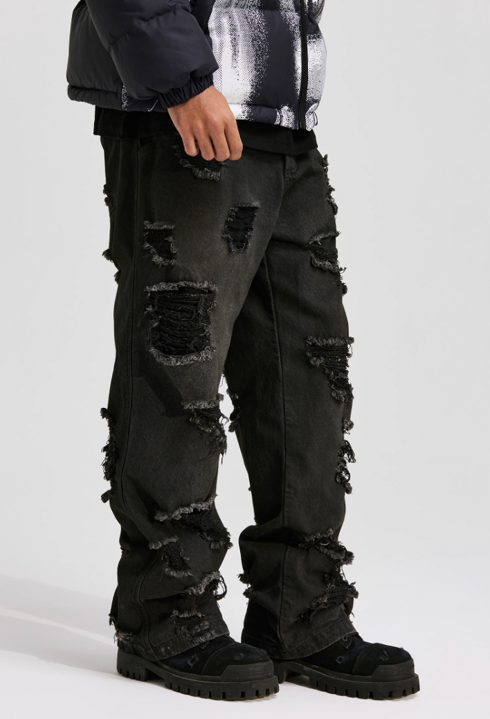 ANTIDOTE Damaged Spray Colored Denim Jeans