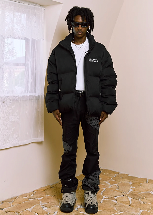 YADcrew Embossed Jigsaw Puzzle Puffer Jacket