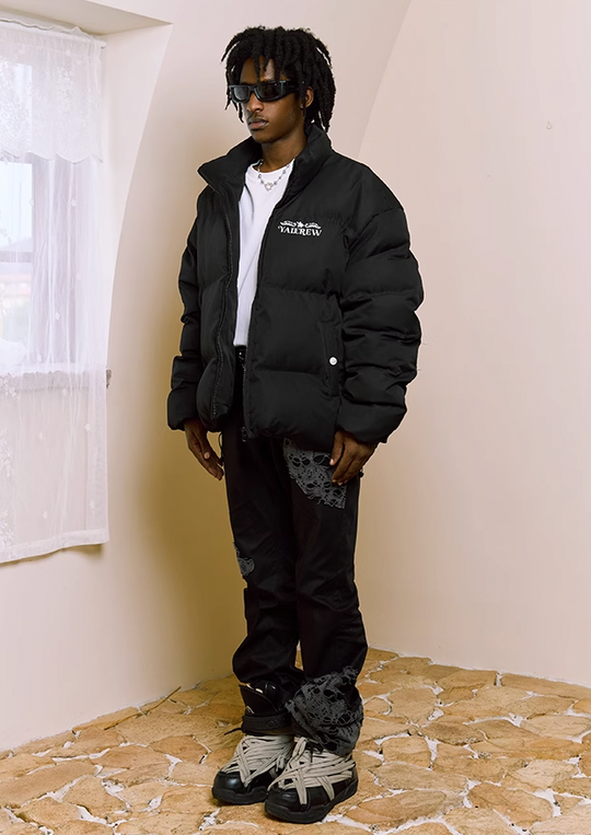 YADcrew Embossed Jigsaw Puzzle Puffer Jacket