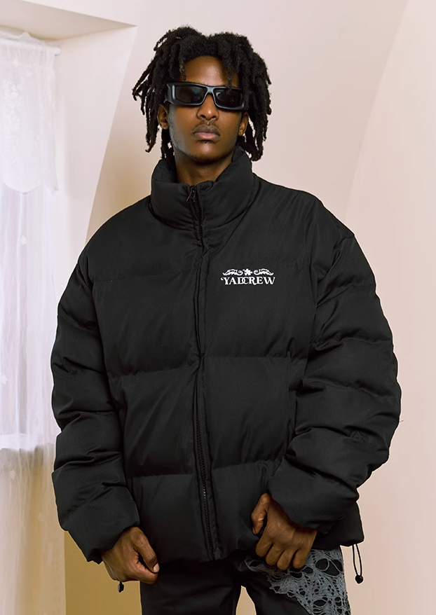 YADcrew Embossed Jigsaw Puzzle Puffer Jacket