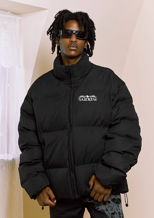 YADcrew Embossed Jigsaw Puzzle Puffer Jacket