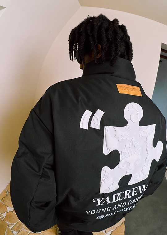 YADcrew Embossed Jigsaw Puzzle Puffer Jacket