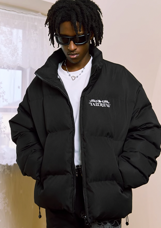 YADcrew Embossed Jigsaw Puzzle Puffer Jacket