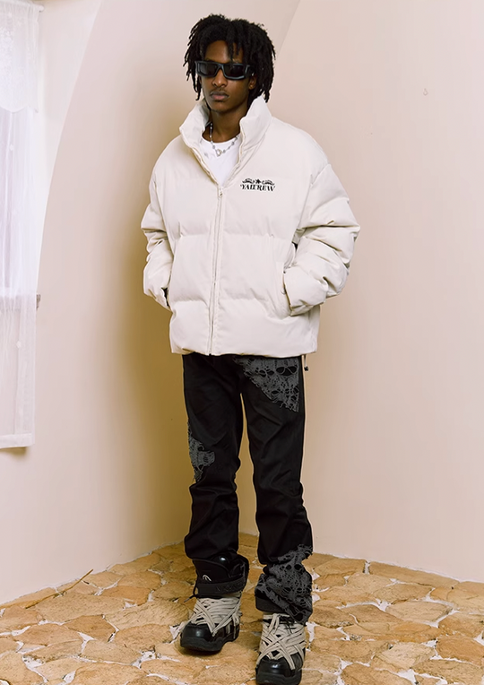 YADcrew Embossed Jigsaw Puzzle Puffer Jacket