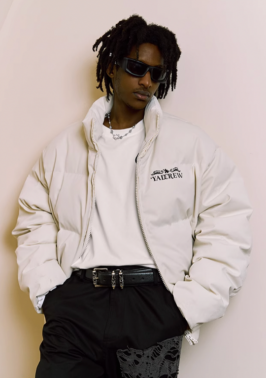 YADcrew Embossed Jigsaw Puzzle Puffer Jacket