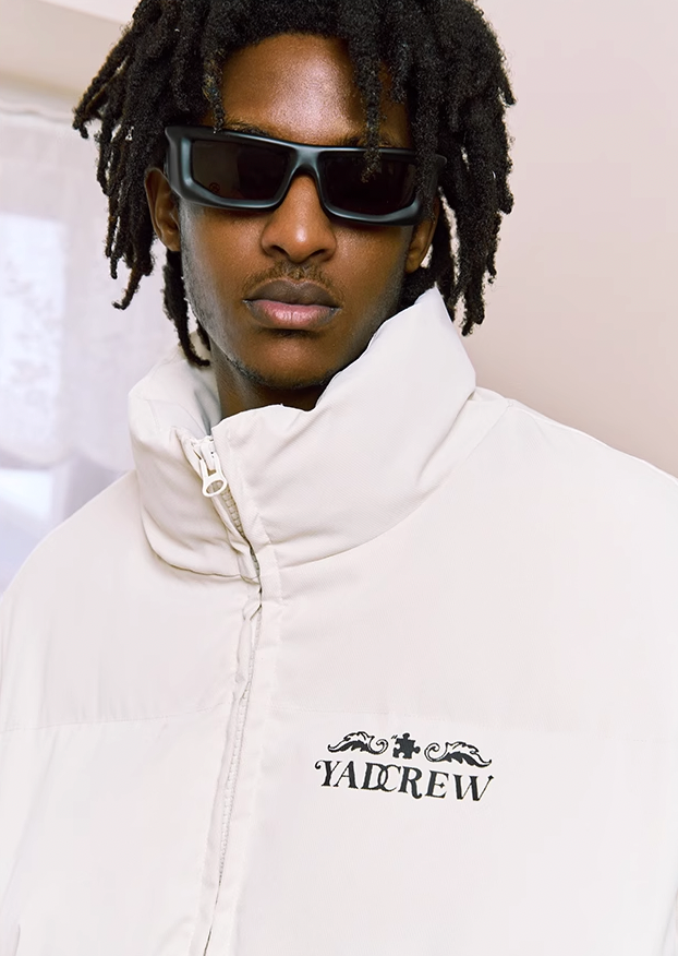 YADcrew Embossed Jigsaw Puzzle Puffer Jacket