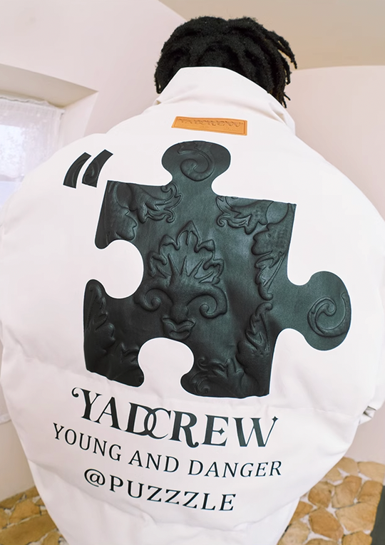 YADcrew Embossed Jigsaw Puzzle Puffer Jacket