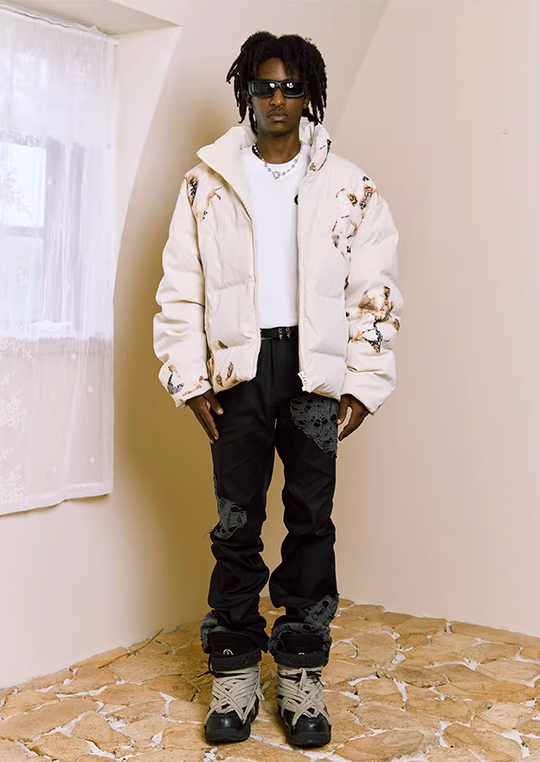 YADcrew Flame Lace Short Down Jacket