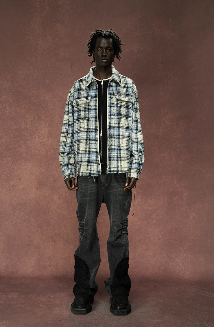 YADcrew Deconstructed Plaid Shirt Jacket