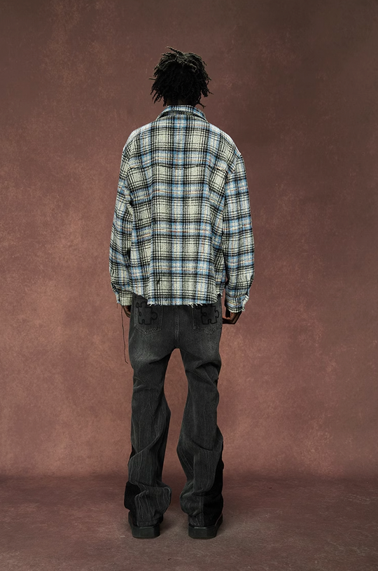 YADcrew Deconstructed Plaid Shirt Jacket